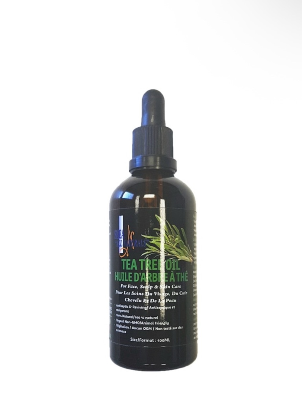 Tea Tree Oil Dropper Bottle - Clear Label, Black